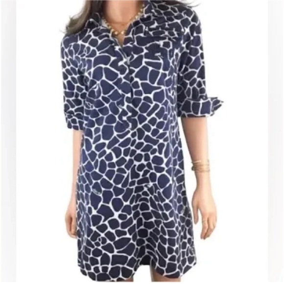 Lilly Pulitzer Dresses & Skirts - Lilly Pulitzer Dade Shirt Dress Women Sz 10 Navy Hyde Giraffe Animal Print Shift